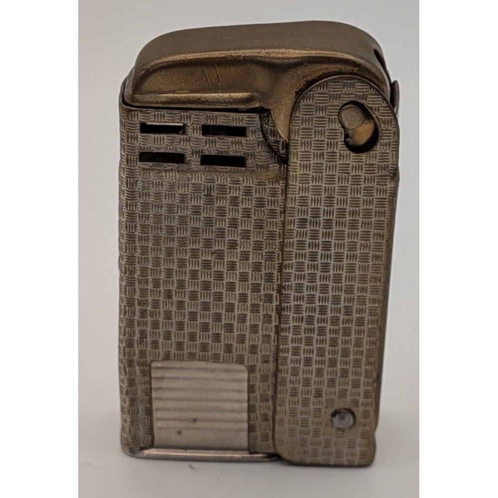 Vintage Lift Arm Lighter Unisex OS Gold Fair Art Deco Basketweave Brass Tone